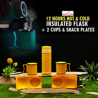 12 Hours Hot & Cold Insulated Flask + 2 Cups & Snack Plates (1F2C2SP)
